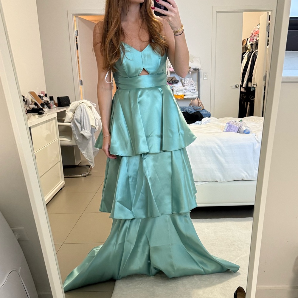 Elegant Aqua Tiered Gown